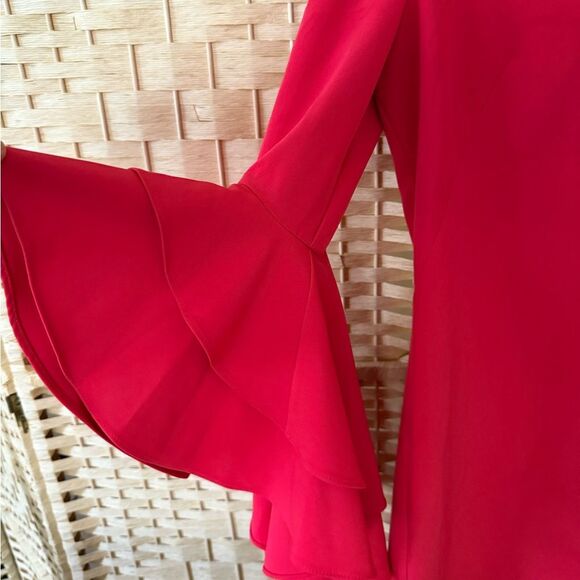 Milly Nicole Cady V-Nek Bell Sleeve Red Mini Dres Size 4 - Picture 4 of 10